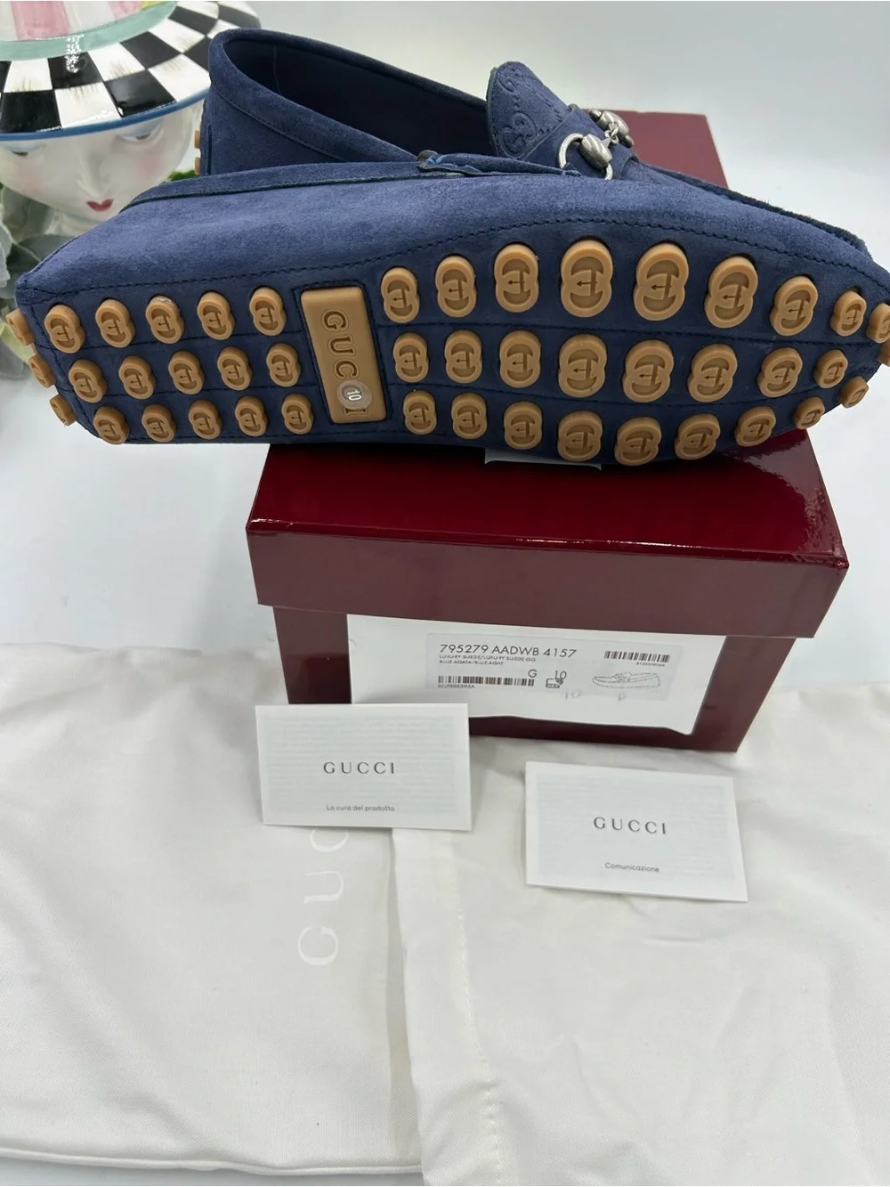 Men's Gucci GG embossed suede driver loafers size 10 fits 11 US made in Italy